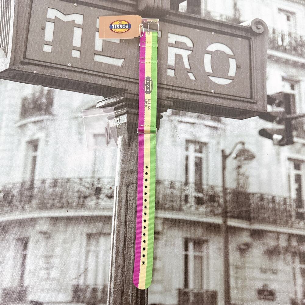 Fossil S181120 Color‑Block Vertical Stripe Nylon Watch Strap